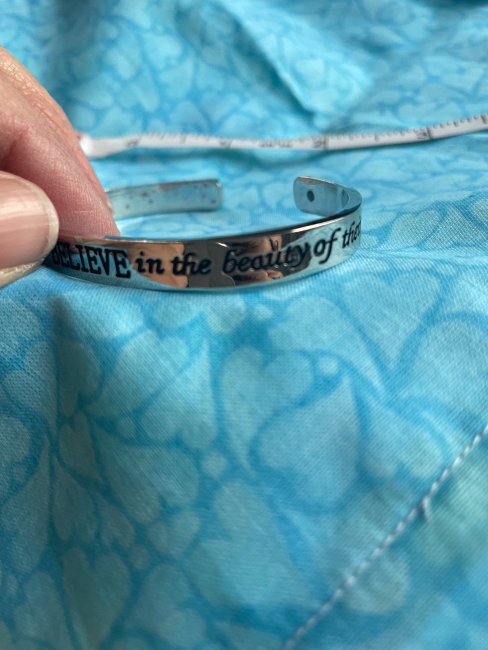 BELIEVE Inscription Silver Inspirational Cuff Bracelet - Picture 7 of 9